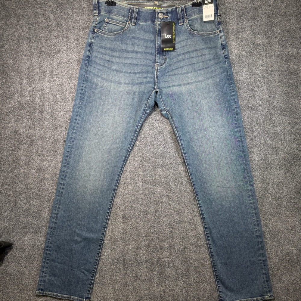 Lee Extreme Motion Slim Straight Jeans Men 35x32 Cortez Blue Performance Stretch